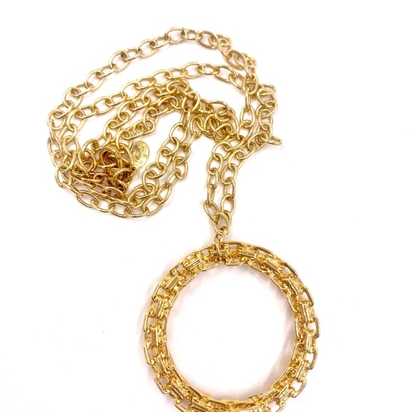 CAT DEELEY MODERN VINTAGE NECKLACE GOLD TONE RHINESTONE CIRCLE PENDANT - Picture 8 of 9